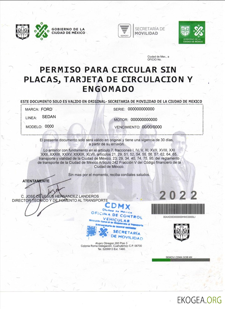 Mexique Permiso Para Circular Sin Placas